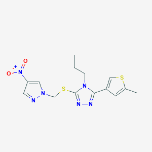 molecular formula C14H16N6O2S2 B4273695 3-(5-METHYL-3-THIENYL)-5-{[(4-NITRO-1H-PYRAZOL-1-YL)METHYL]SULFANYL}-4-PROPYL-4H-1,2,4-TRIAZOLE 