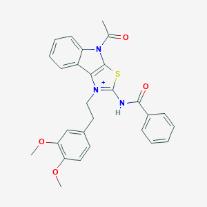 molecular formula C28H26N3O4S+ B427381 N-[4-acetyl-1-[2-(3,4-dimethoxyphenyl)ethyl]-[1,3]thiazolo[5,4-b]indol-1-ium-2-yl]benzamide 