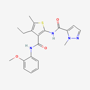 molecular formula C20H22N4O3S B4273855 N-{4-ethyl-3-[(2-methoxyphenyl)carbamoyl]-5-methylthiophen-2-yl}-1-methyl-1H-pyrazole-5-carboxamide 