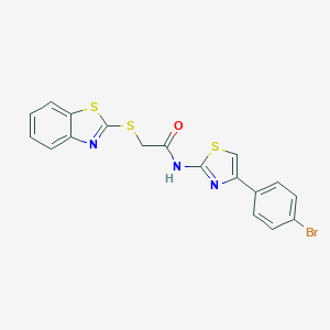 molecular formula C18H12BrN3OS3 B427389 2-(1,3-benzothiazol-2-ylsulfanyl)-N-[4-(4-bromophenyl)-1,3-thiazol-2-yl]acetamide 