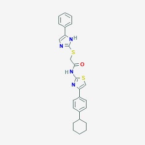molecular formula C26H26N4OS2 B427391 N-[4-(4-cyclohexylphenyl)-1,3-thiazol-2-yl]-2-[(5-phenyl-1H-imidazol-2-yl)sulfanyl]acetamide CAS No. 312512-79-1