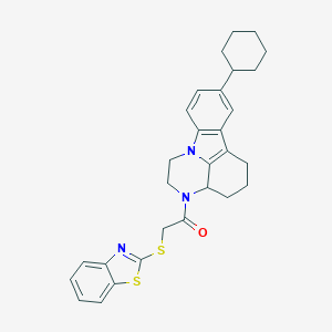 molecular formula C29H31N3OS2 B427393 3-[(1,3-benzothiazol-2-ylsulfanyl)acetyl]-8-cyclohexyl-2,3,3a,4,5,6-hexahydro-1H-pyrazino[3,2,1-jk]carbazole 