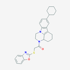 molecular formula C29H31N3O2S B427399 3-[(1,3-benzoxazol-2-ylsulfanyl)acetyl]-8-cyclohexyl-2,3,3a,4,5,6-hexahydro-1H-pyrazino[3,2,1-jk]carbazole 