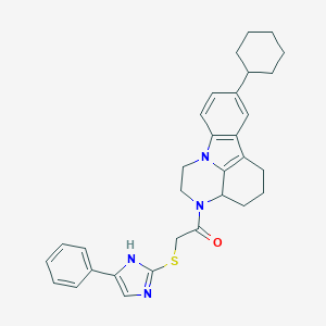 molecular formula C31H34N4OS B427400 2-(8-cyclohexyl-1,2,3a,4,5,6-hexahydro-3H-pyrazino[3,2,1-jk]carbazol-3-yl)-2-oxoethyl 5-phenyl-1H-imidazol-2-yl sulfide 