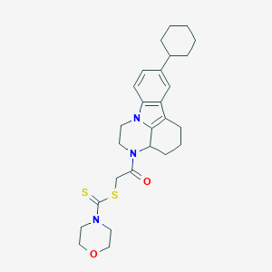 molecular formula C27H35N3O2S2 B427401 [2-(12-Cyclohexyl-1,4-diazatetracyclo[7.6.1.05,16.010,15]hexadeca-9(16),10(15),11,13-tetraen-4-yl)-2-oxoethyl] morpholine-4-carbodithioate 