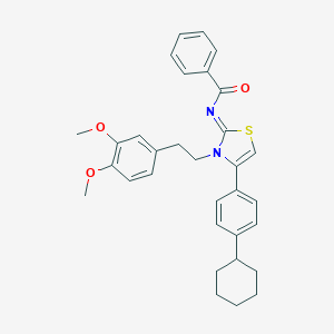 molecular formula C32H34N2O3S B427404 N-(4-(4-cyclohexylphenyl)-3-[2-(3,4-dimethoxyphenyl)ethyl]-1,3-thiazol-2(3H)-ylidene)benzamide 