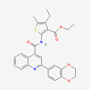 molecular formula C28H26N2O5S B4274114 ethyl 2-({[2-(2,3-dihydro-1,4-benzodioxin-6-yl)-4-quinolinyl]carbonyl}amino)-4-ethyl-5-methyl-3-thiophenecarboxylate 