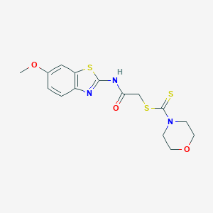 molecular formula C15H17N3O3S3 B427418 2-[(6-Methoxy-1,3-benzothiazol-2-yl)amino]-2-oxoethyl morpholine-4-carbodithioate 