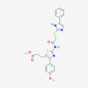 molecular formula C25H24N4O4S2 B427419 methyl 3-[4-(4-methoxyphenyl)-2-({[(4-phenyl-1H-imidazol-2-yl)sulfanyl]acetyl}amino)-1,3-thiazol-5-yl]propanoate 