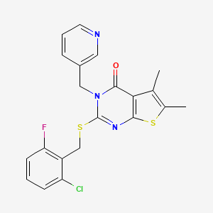 molecular formula C21H17ClFN3OS2 B4274223 2-[(2-CHLORO-6-FLUOROBENZYL)SULFANYL]-5,6-DIMETHYL-3-(3-PYRIDYLMETHYL)THIENO[2,3-D]PYRIMIDIN-4(3H)-ONE 