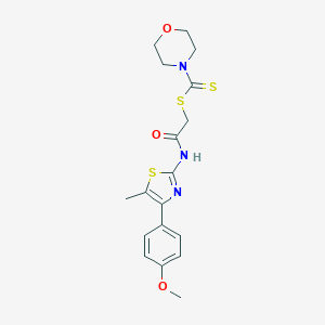 molecular formula C18H21N3O3S3 B427426 2-{[4-(4-Methoxyphenyl)-5-methyl-1,3-thiazol-2-yl]amino}-2-oxoethyl 4-morpholinecarbodithioate 