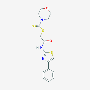 molecular formula C16H17N3O2S3 B427430 2-Oxo-2-[(4-phenyl-1,3-thiazol-2-yl)amino]ethyl 4-morpholinecarbodithioate 