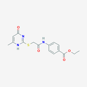 molecular formula C16H17N3O4S B427432 4-[[2-[(6-methyl-4-oxo-1H-pyrimidin-2-yl)thio]-1-oxoethyl]amino]benzoic acid ethyl ester CAS No. 351163-80-9