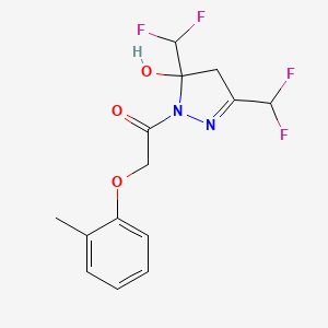 molecular formula C14H14F4N2O3 B4274321 1-[3,5-bis(difluoromethyl)-5-hydroxy-4,5-dihydro-1H-pyrazol-1-yl]-2-(2-methylphenoxy)ethanone 