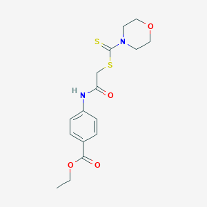molecular formula C16H20N2O4S2 B427435 Ethyl 4-({[(4-morpholinylcarbothioyl)sulfanyl]acetyl}amino)benzoate CAS No. 353253-65-3