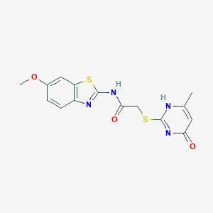 molecular formula C15H14N4O3S2 B427439 N-(6-methoxy-1,3-benzothiazol-2-yl)-2-[(6-methyl-4-oxo-1H-pyrimidin-2-yl)sulfanyl]acetamide 