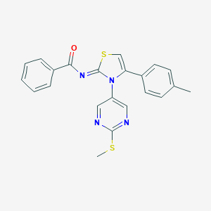 molecular formula C22H18N4OS2 B427441 N-(4-(4-methylphenyl)-3-[2-(methylsulfanyl)-5-pyrimidinyl]-1,3-thiazol-2(3H)-ylidene)benzamide 