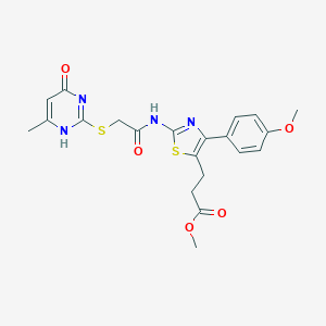 molecular formula C21H22N4O5S2 B427445 methyl 3-[4-(4-methoxyphenyl)-2-[[2-[(6-methyl-4-oxo-1H-pyrimidin-2-yl)sulfanyl]acetyl]amino]-1,3-thiazol-5-yl]propanoate 