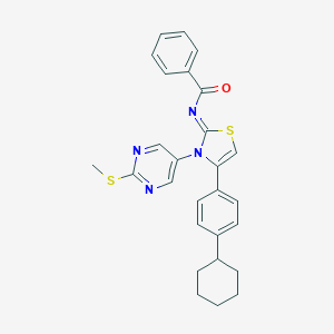 molecular formula C27H26N4OS2 B427447 N-[4-(4-cyclohexylphenyl)-3-(2-methylsulfanylpyrimidin-5-yl)-1,3-thiazol-2-ylidene]benzamide CAS No. 329904-54-3