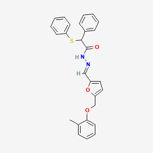 N'-[(E)-{5-[(2-methylphenoxy)methyl]furan-2-yl}methylidene]-2-phenyl-2-(phenylsulfanyl)acetohydrazide