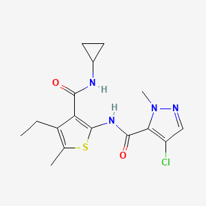 molecular formula C16H19ClN4O2S B4274509 4-chloro-N-{3-[(cyclopropylamino)carbonyl]-4-ethyl-5-methyl-2-thienyl}-1-methyl-1H-pyrazole-5-carboxamide 