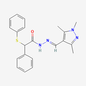 molecular formula C21H22N4OS B4274561 2-phenyl-2-(phenylsulfanyl)-N'-[(E)-(1,3,5-trimethyl-1H-pyrazol-4-yl)methylidene]acetohydrazide 