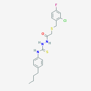 molecular formula C20H23ClFN3OS2 B4274612 N-(4-butylphenyl)-2-{[(2-chloro-4-fluorobenzyl)thio]acetyl}hydrazinecarbothioamide 