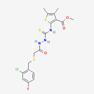 molecular formula C18H19ClFN3O3S3 B4274613 methyl 2-{[(2-{[(2-chloro-4-fluorobenzyl)thio]acetyl}hydrazino)carbonothioyl]amino}-4,5-dimethyl-3-thiophenecarboxylate 