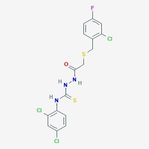 molecular formula C16H13Cl3FN3OS2 B4274618 2-{[(2-chloro-4-fluorobenzyl)thio]acetyl}-N-(2,4-dichlorophenyl)hydrazinecarbothioamide 