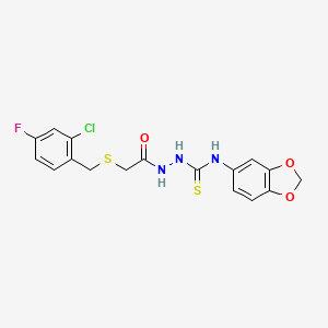 molecular formula C17H15ClFN3O3S2 B4274625 N-1,3-benzodioxol-5-yl-2-{[(2-chloro-4-fluorobenzyl)thio]acetyl}hydrazinecarbothioamide 