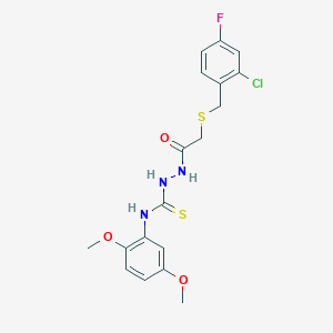 molecular formula C18H19ClFN3O3S2 B4274630 2-{[(2-chloro-4-fluorobenzyl)thio]acetyl}-N-(2,5-dimethoxyphenyl)hydrazinecarbothioamide 