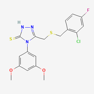 molecular formula C18H17ClFN3O2S2 B4274661 5-{[(2-chloro-4-fluorobenzyl)thio]methyl}-4-(3,5-dimethoxyphenyl)-4H-1,2,4-triazole-3-thiol 