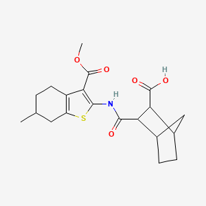 molecular formula C20H25NO5S B4274735 3-{[3-(Methoxycarbonyl)-6-methyl-4,5,6,7-tetrahydro-1-benzothiophen-2-yl]carbamoyl}bicyclo[2.2.1]heptane-2-carboxylic acid 