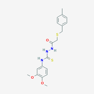 molecular formula C19H23N3O3S2 B4274746 N-(3,4-dimethoxyphenyl)-2-{[(4-methylbenzyl)thio]acetyl}hydrazinecarbothioamide 