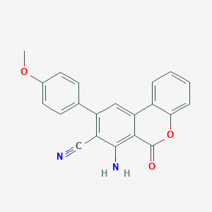molecular formula C21H14N2O3 B427479 7-amino-9-(4-methoxyphenyl)-6-oxo-6H-benzo[c]chromene-8-carbonitrile 