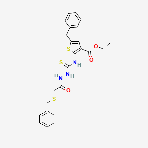 molecular formula C25H27N3O3S3 B4274852 ethyl 5-benzyl-2-{[(2-{[(4-methylbenzyl)thio]acetyl}hydrazino)carbonothioyl]amino}-3-thiophenecarboxylate 