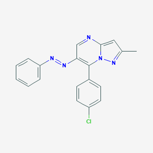 molecular formula C19H14ClN5 B427487 7-(4-Chlorophenyl)-2-methyl-6-(phenyldiazenyl)pyrazolo[1,5-a]pyrimidine 