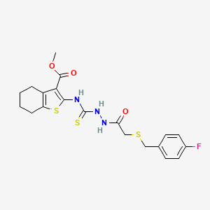 molecular formula C20H22FN3O3S3 B4274907 methyl 2-{[(2-{[(4-fluorobenzyl)thio]acetyl}hydrazino)carbonothioyl]amino}-4,5,6,7-tetrahydro-1-benzothiophene-3-carboxylate 