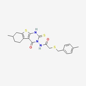 molecular formula C21H23N3O2S3 B4274910 2-[(4-methylbenzyl)sulfanyl]-N-(7-methyl-4-oxo-2-sulfanyl-5,6,7,8-tetrahydro[1]benzothieno[2,3-d]pyrimidin-3(4H)-yl)acetamide 