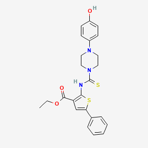 molecular formula C24H25N3O3S2 B4275053 ethyl 2-({[4-(4-hydroxyphenyl)-1-piperazinyl]carbonothioyl}amino)-5-phenyl-3-thiophenecarboxylate 