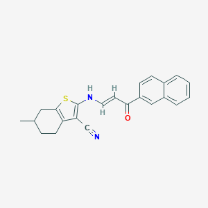 molecular formula C23H20N2OS B427512 6-Methyl-2-{[3-(2-naphthyl)-3-oxo-1-propenyl]amino}-4,5,6,7-tetrahydro-1-benzothiophene-3-carbonitrile 