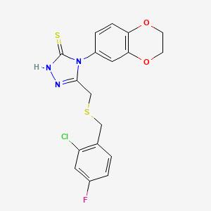 molecular formula C18H15ClFN3O2S2 B4275165 5-{[(2-chloro-4-fluorobenzyl)thio]methyl}-4-(2,3-dihydro-1,4-benzodioxin-6-yl)-4H-1,2,4-triazole-3-thiol 