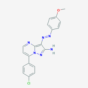 molecular formula C19H15ClN6O B427520 7-(4-Chlorophenyl)-3-[(4-methoxyphenyl)diazenyl]pyrazolo[1,5-a]pyrimidin-2-ylamine 