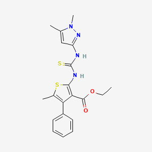 molecular formula C20H22N4O2S2 B4275414 ethyl 2-({[(1,5-dimethyl-1H-pyrazol-3-yl)amino]carbonothioyl}amino)-5-methyl-4-phenyl-3-thiophenecarboxylate 