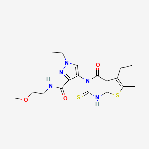 1-ethyl-4-(5-ethyl-2-mercapto-6-methyl-4-oxothieno[2,3-d]pyrimidin-3(4H)-yl)-N-(2-methoxyethyl)-1H-pyrazole-3-carboxamide