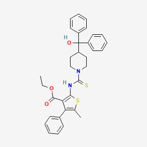 molecular formula C33H34N2O3S2 B4275509 ethyl 2-[({4-[hydroxy(diphenyl)methyl]-1-piperidinyl}carbonothioyl)amino]-5-methyl-4-phenyl-3-thiophenecarboxylate 