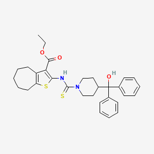 molecular formula C31H36N2O3S2 B4275539 ethyl 2-[({4-[hydroxy(diphenyl)methyl]-1-piperidinyl}carbonothioyl)amino]-5,6,7,8-tetrahydro-4H-cyclohepta[b]thiophene-3-carboxylate 