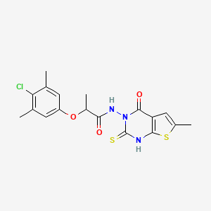 2-(4-chloro-3,5-dimethylphenoxy)-N-(2-mercapto-6-methyl-4-oxothieno[2,3-d]pyrimidin-3(4H)-yl)propanamide