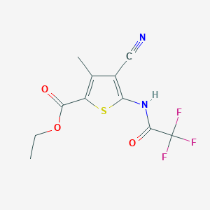 molecular formula C11H9F3N2O3S B427569 Ethyl 4-cyano-3-methyl-5-[(trifluoroacetyl)amino]-2-thiophenecarboxylate 