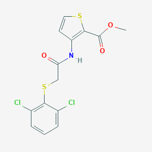 molecular formula C14H11Cl2NO3S2 B427572 Methyl 3-({[(2,6-dichlorophenyl)sulfanyl]acetyl}amino)-2-thiophenecarboxylate 